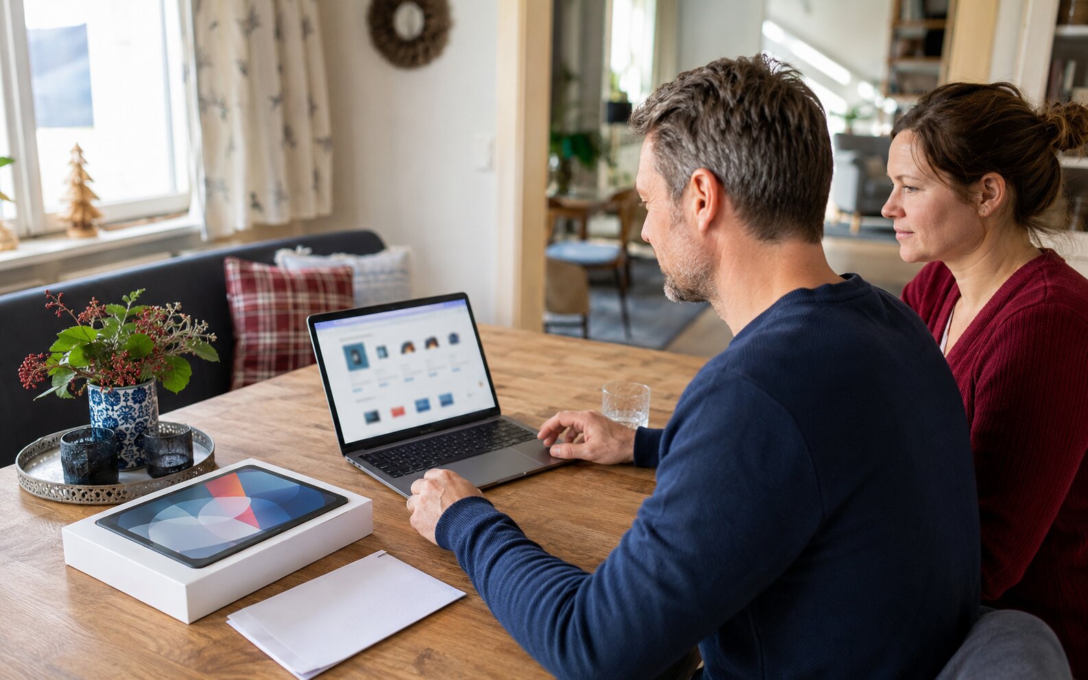 Eltern wählen zuhause ein von der Schule freigegebenes Tablet im Schulshop aus