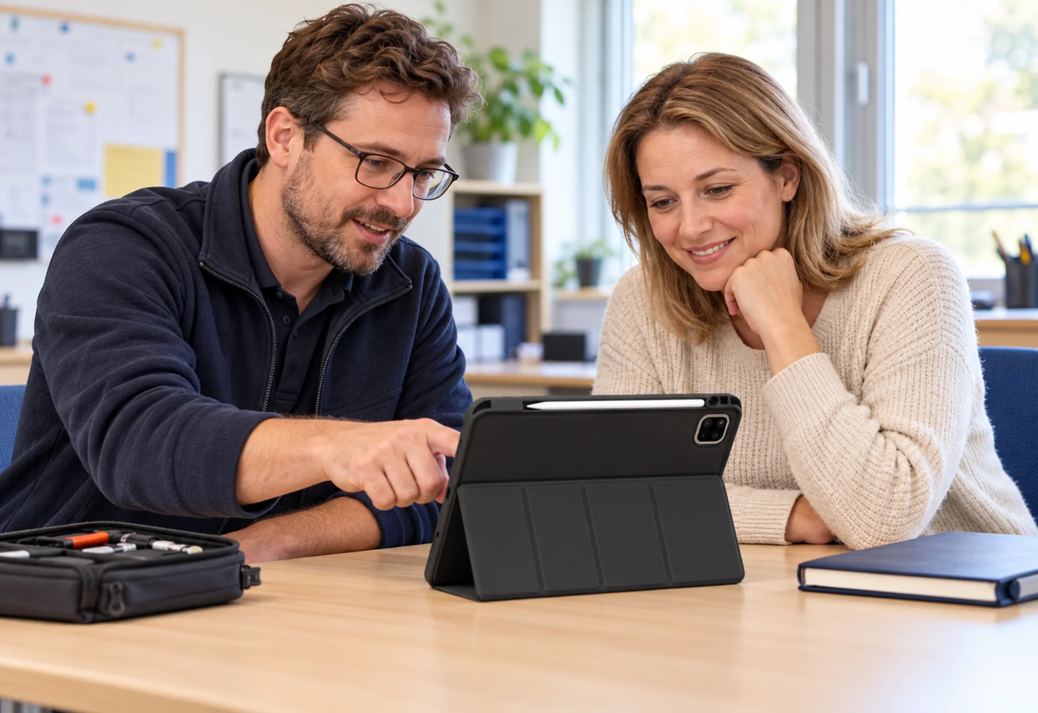 Freundlicher Support bei einem Schul-Tablet