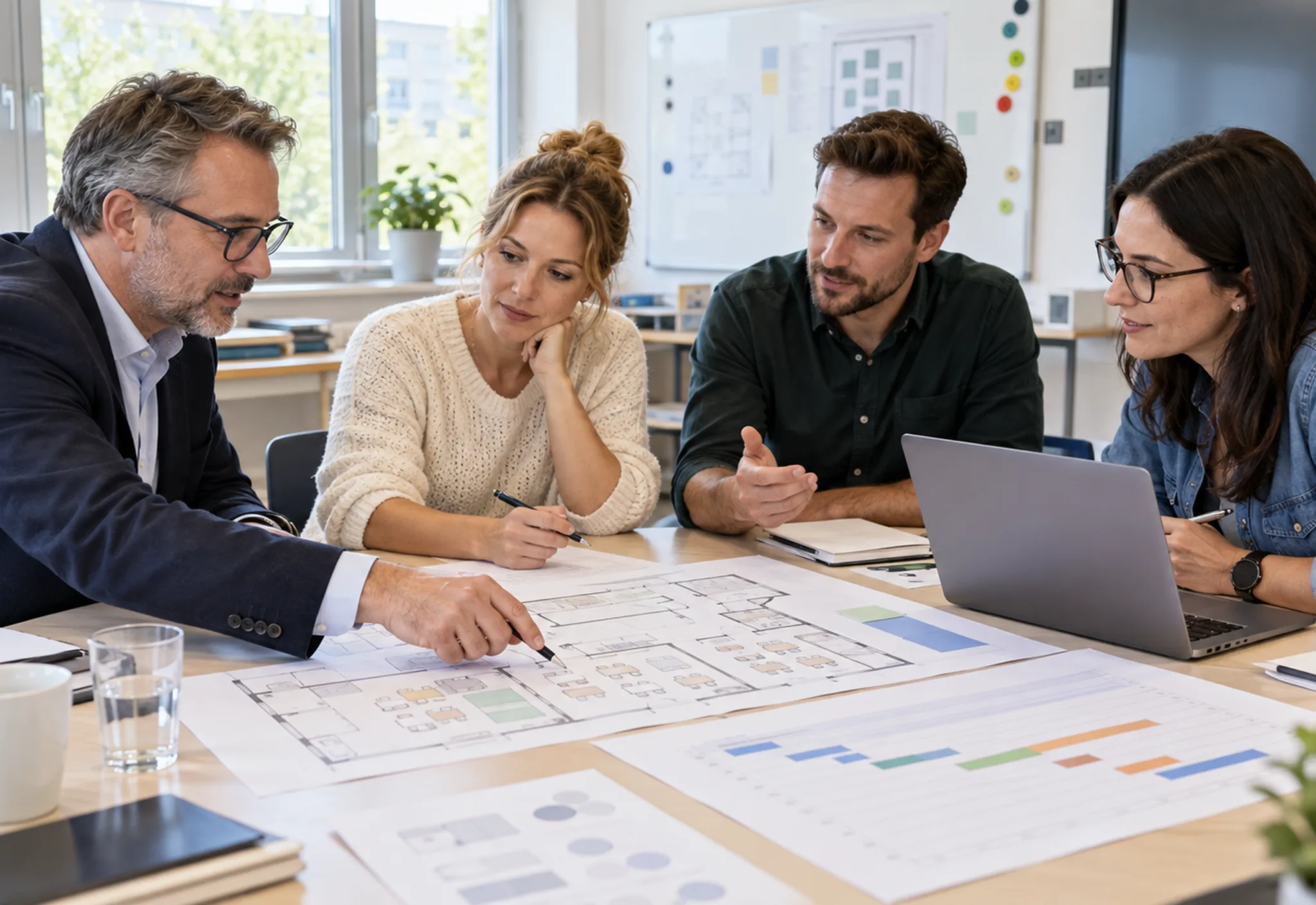 Schulleitung und Projektteam planen eine digitale Schulausstattung